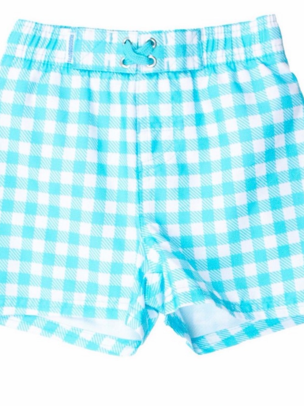 Rugged Butts Kids Aqua Gingham Swim Shorts with Elastic Waist and Drawstring